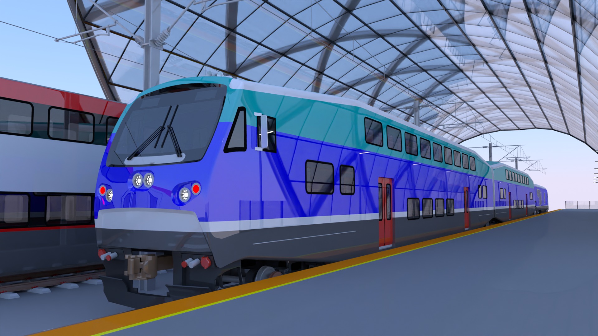 Stations with doubledeck trains 3D Model Collection_6