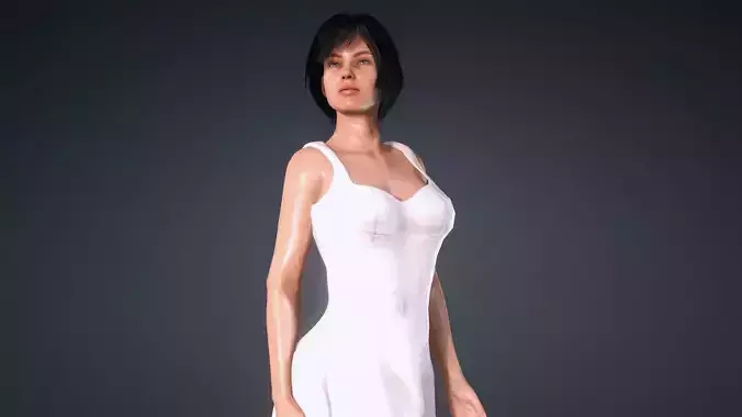 Girl in white dress Low-poly 3D model