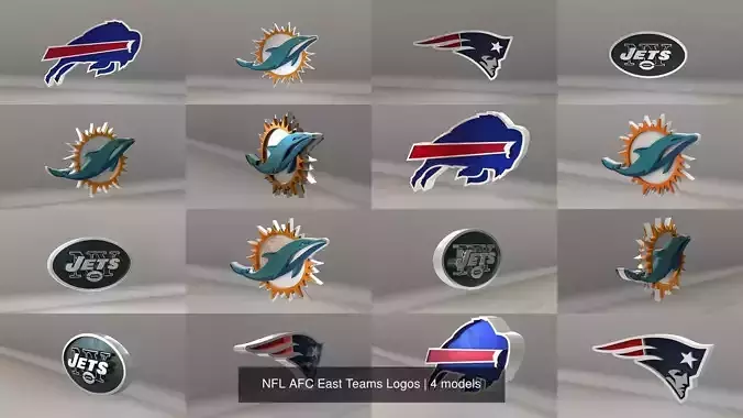 NFL AFC East Teams Logos 3D Model Collection
