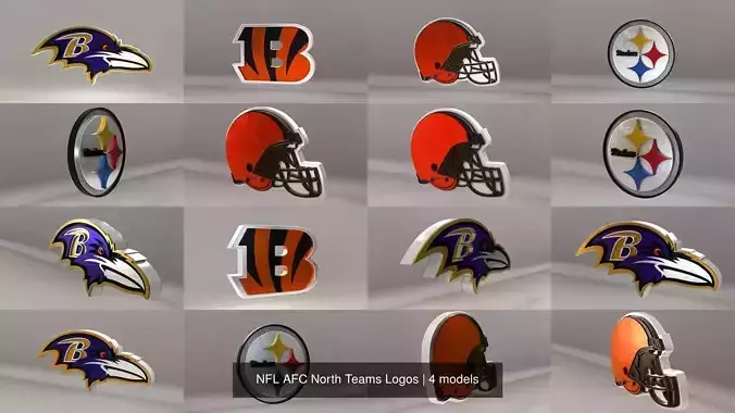 NFL AFC North Teams Logos 3D Model Collection