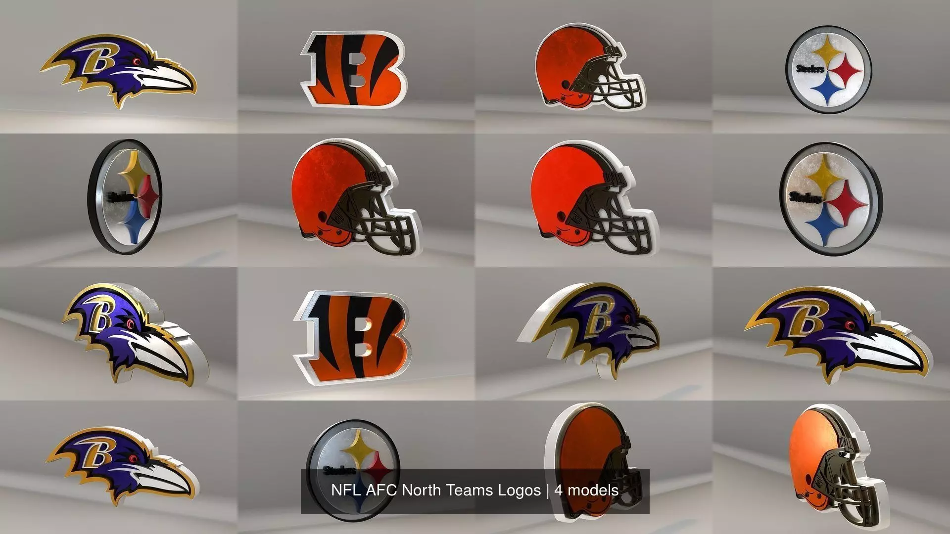 NFL AFC North Teams Logos 3D Model Collection_0