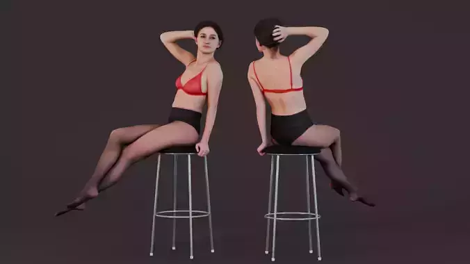 Elegant Allure - Girl in Tights on Bar Stool