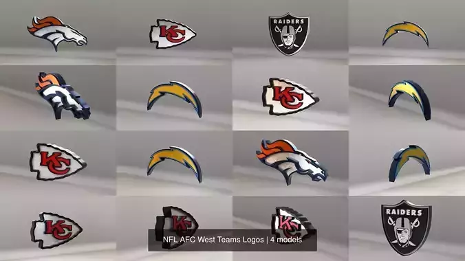 NFL AFC West Teams Logos 3D Model Collection