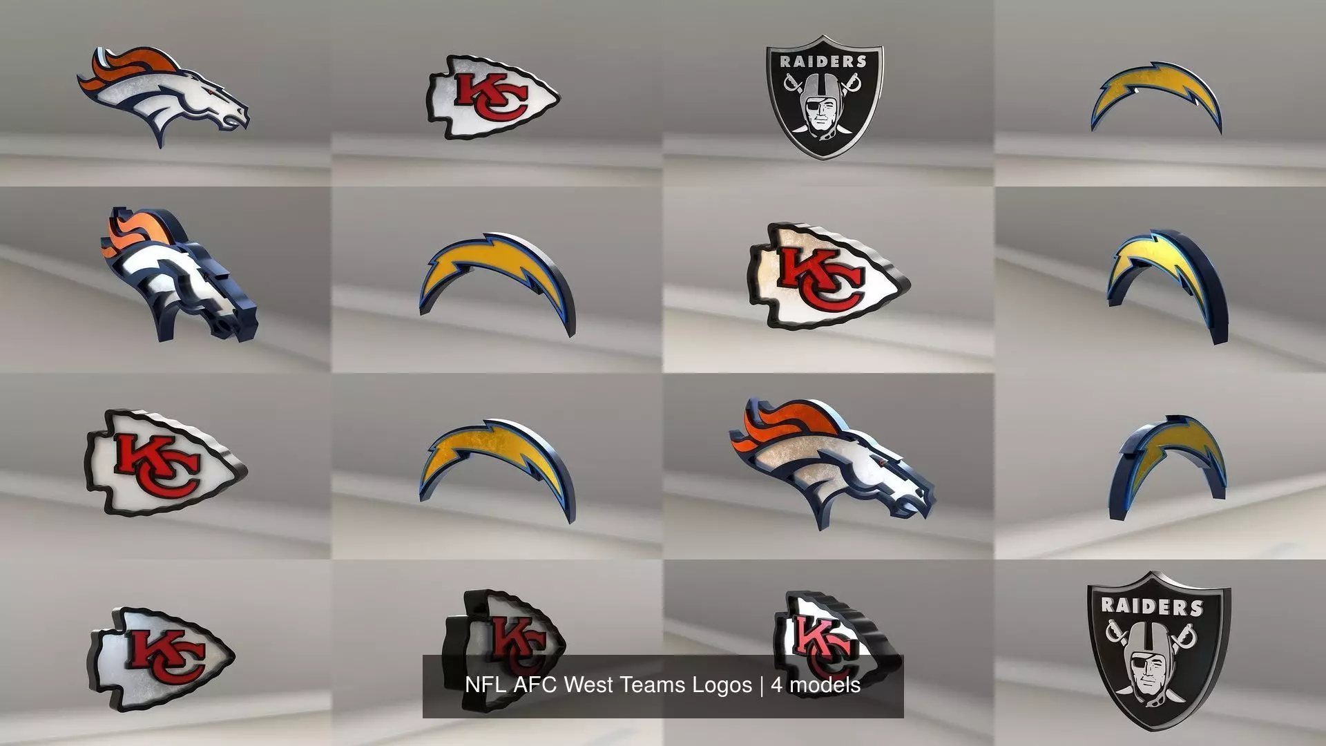 NFL AFC West Teams Logos 3D Model Collection_0
