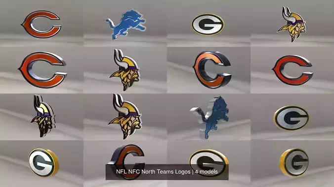 NFL NFC North Teams Logos 3D Model Collection