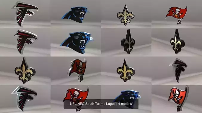NFL NFC South Teams Logos 3D Model Collection