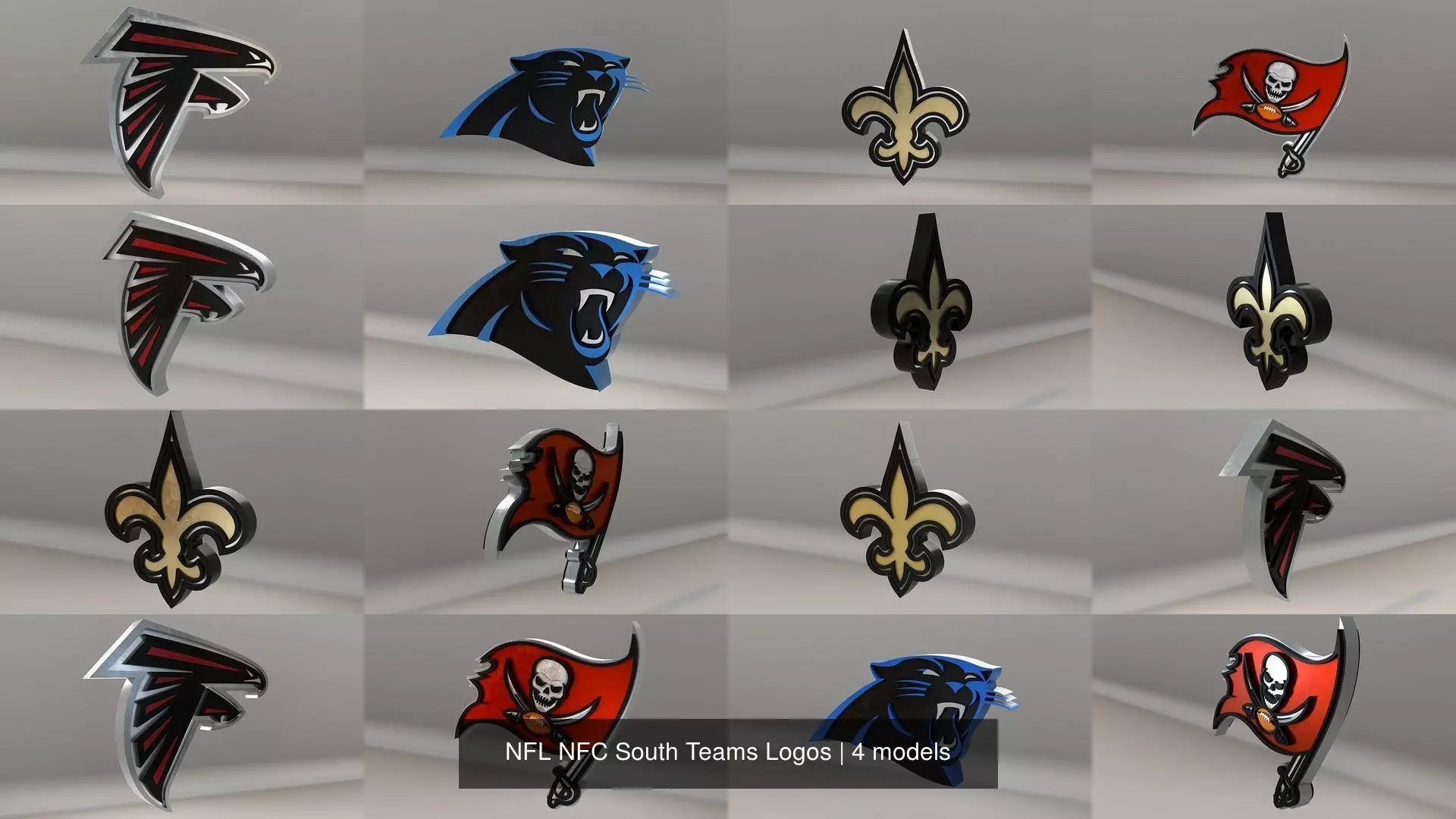 NFL NFC South Teams Logos 3D Model Collection_0