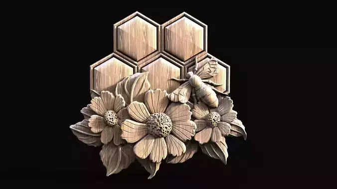 bee and flowers CNC 3D print model