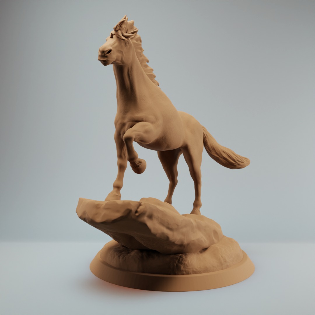 Horse Stallion standing on rock - pre supported 3D print model_1