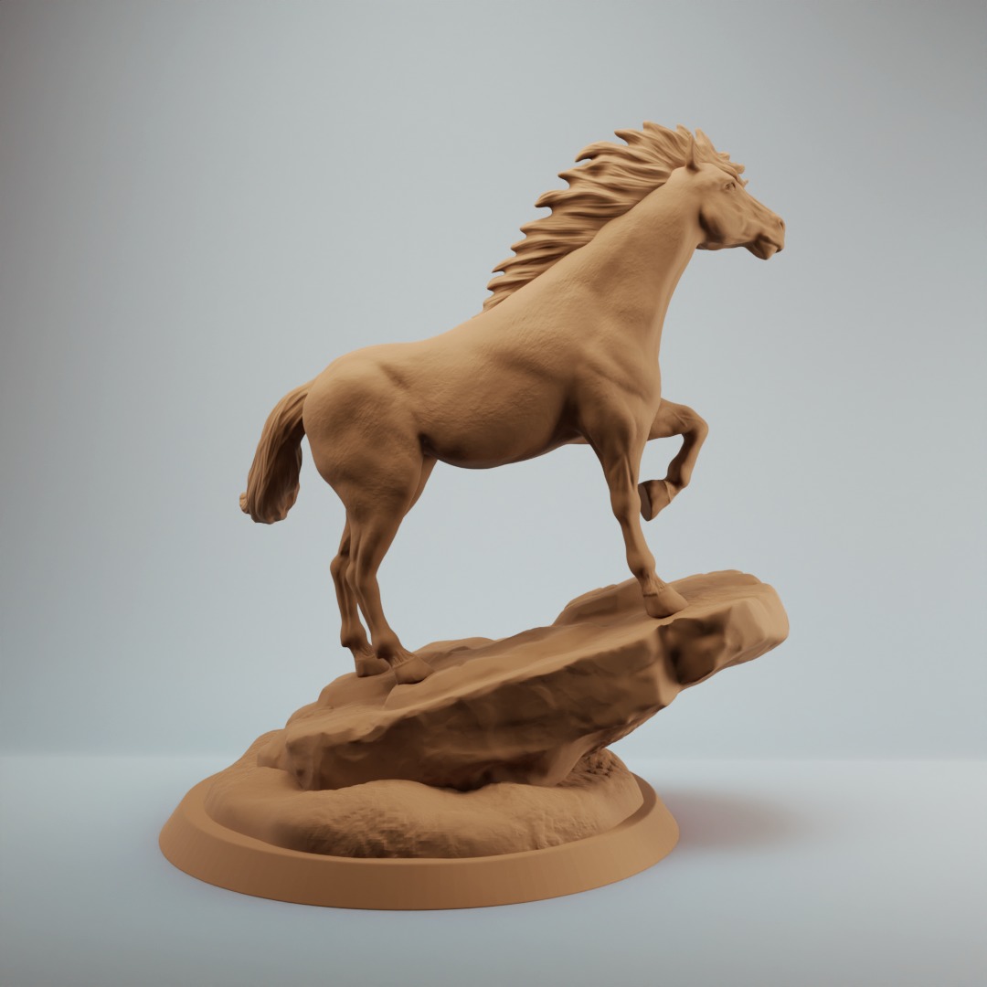 Horse Stallion standing on rock - pre supported 3D print model_3