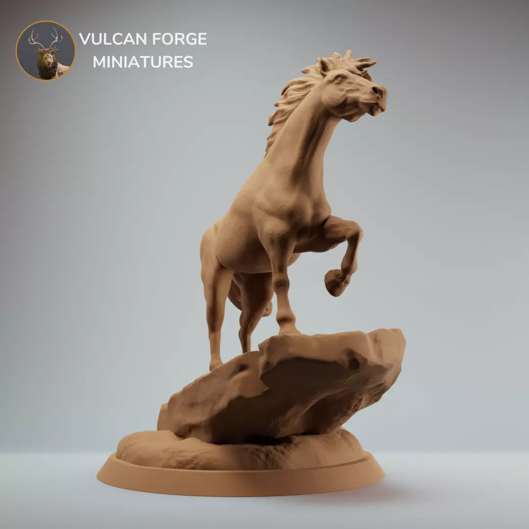 Horse Stallion standing on rock - pre supported 3D print model_0