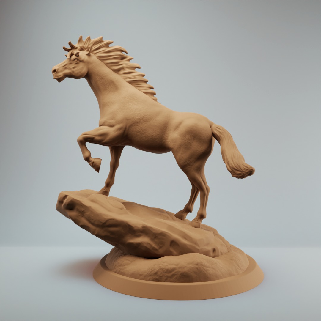 Horse Stallion standing on rock - pre supported 3D print model_2