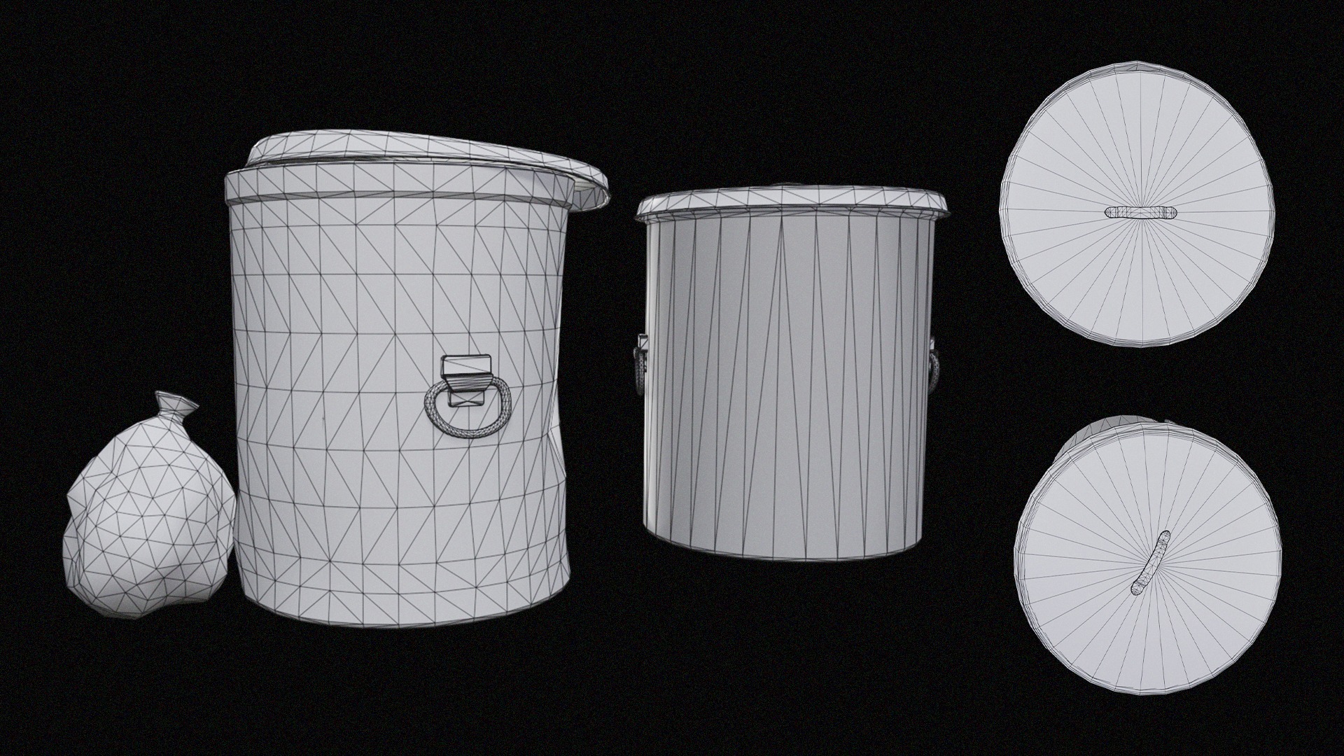 Trash Can Collection Low-poly 3D model_7
