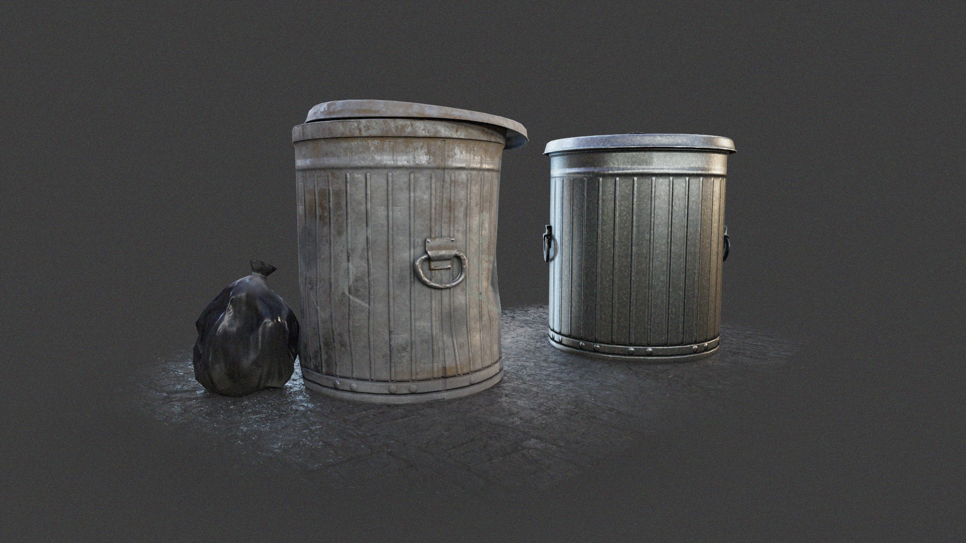 Trash Can Collection Low-poly 3D model_2
