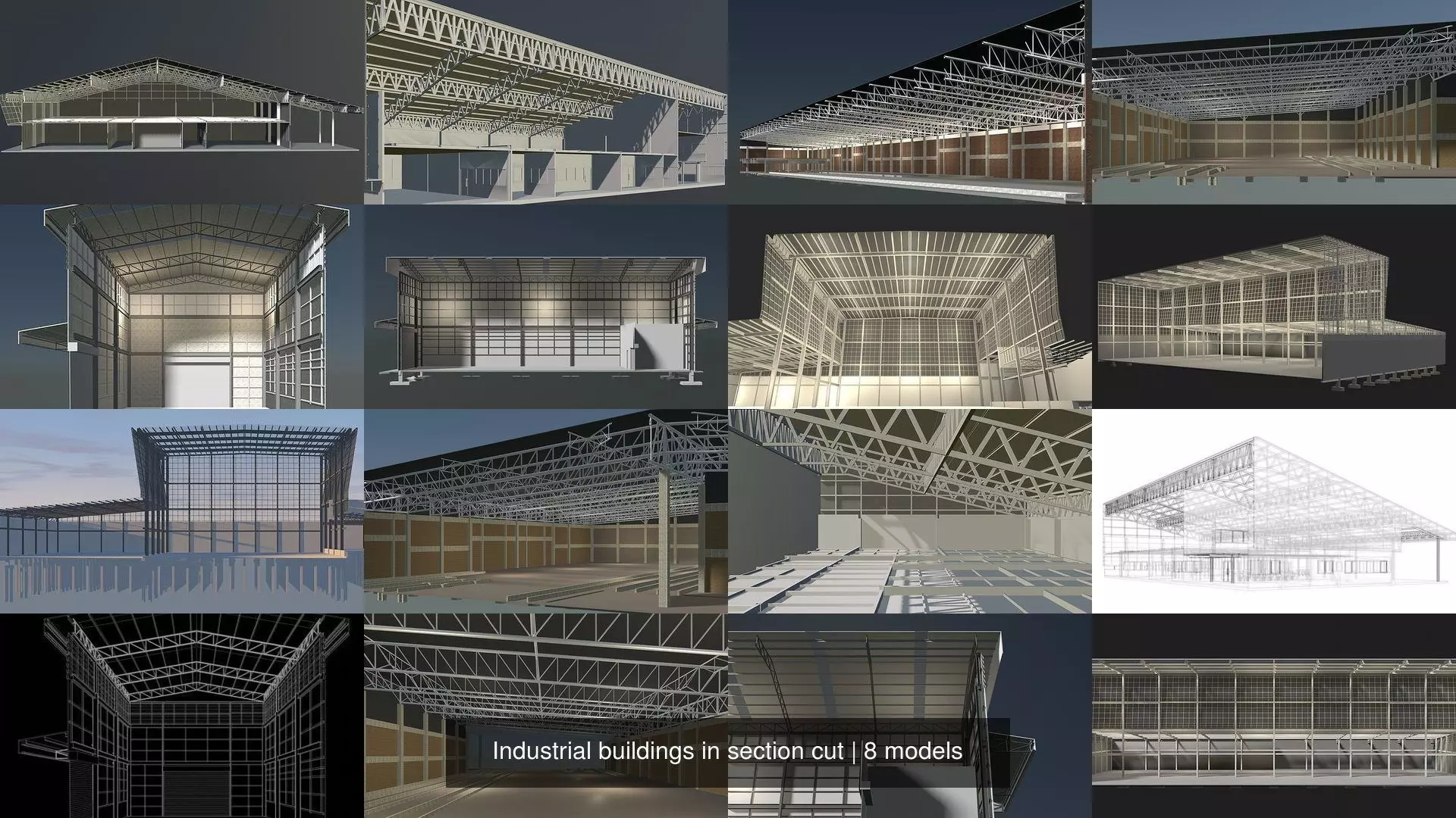 Industrial buildings in section cut set 01 3D Model Collection_0