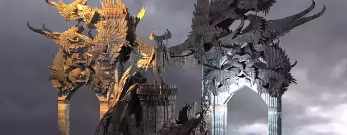 Ancient copper Arch Angel Michael wings archway