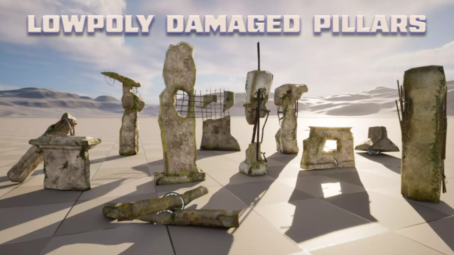 Broken Concrete Pillars  Damaged 3D Asset Pack Set of 10  Low-poly 3D model_0