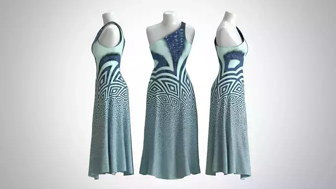 Woman Dress 2 Blue Cyan Simply Geometry