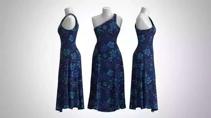 Woman Dress 2 Blue Floral Flannel