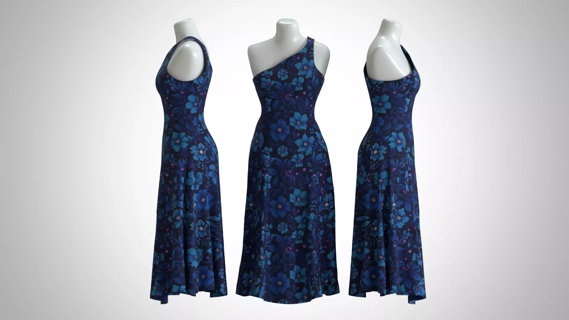 Woman Dress 2 Blue Floral Flannel 3D model