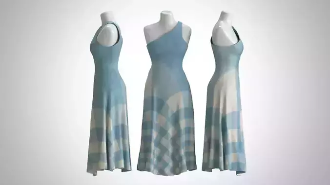 Woman Dress 2 Blue Gingham