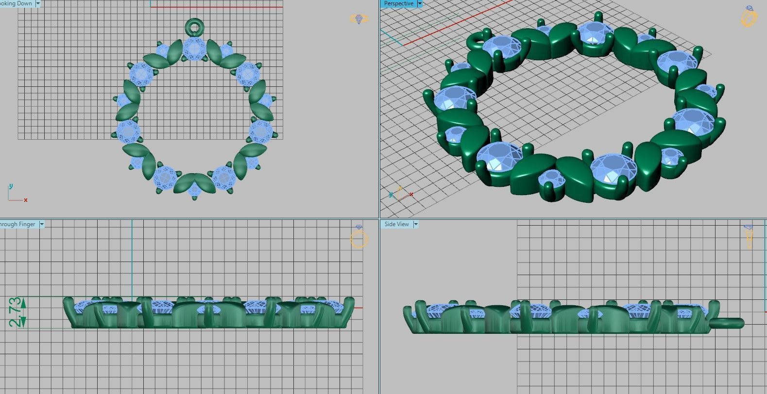 Pendant  circle with diamonds 3D print model_6