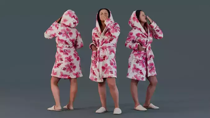 Yawn Moment - Cozy in Floral Bathrobe