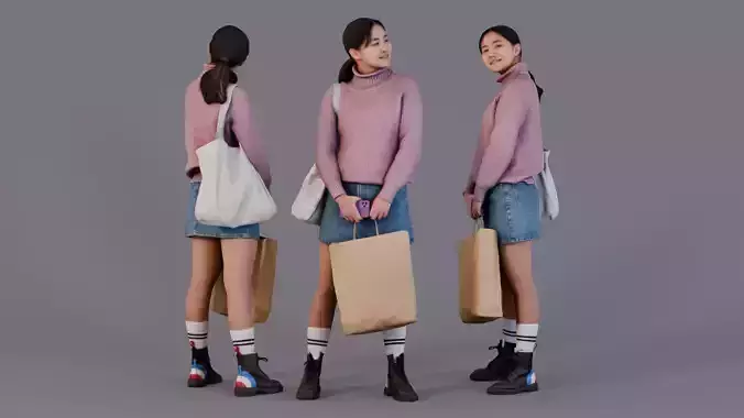 Shopping Break in Urban Casual Attire 3D model