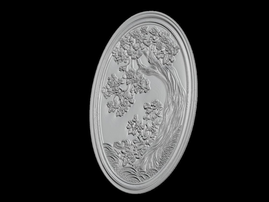 Oriental Sakura Relief Wall Panel 3D print model_2