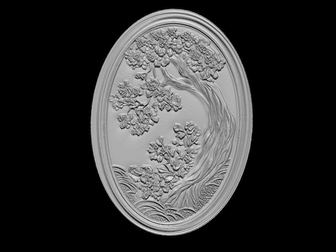 Oriental Sakura Relief Wall Panel 3D print model_3