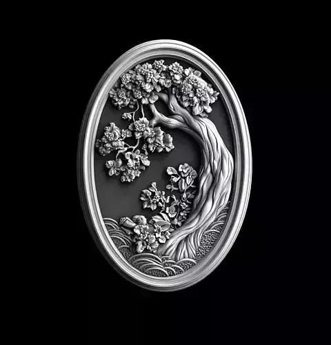 Oriental Sakura Relief Wall Panel 3D print model