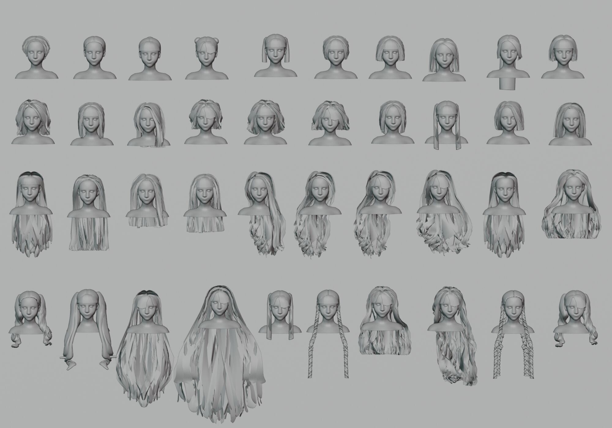 40 Hairstyles collection  Low-poly 3D model_19