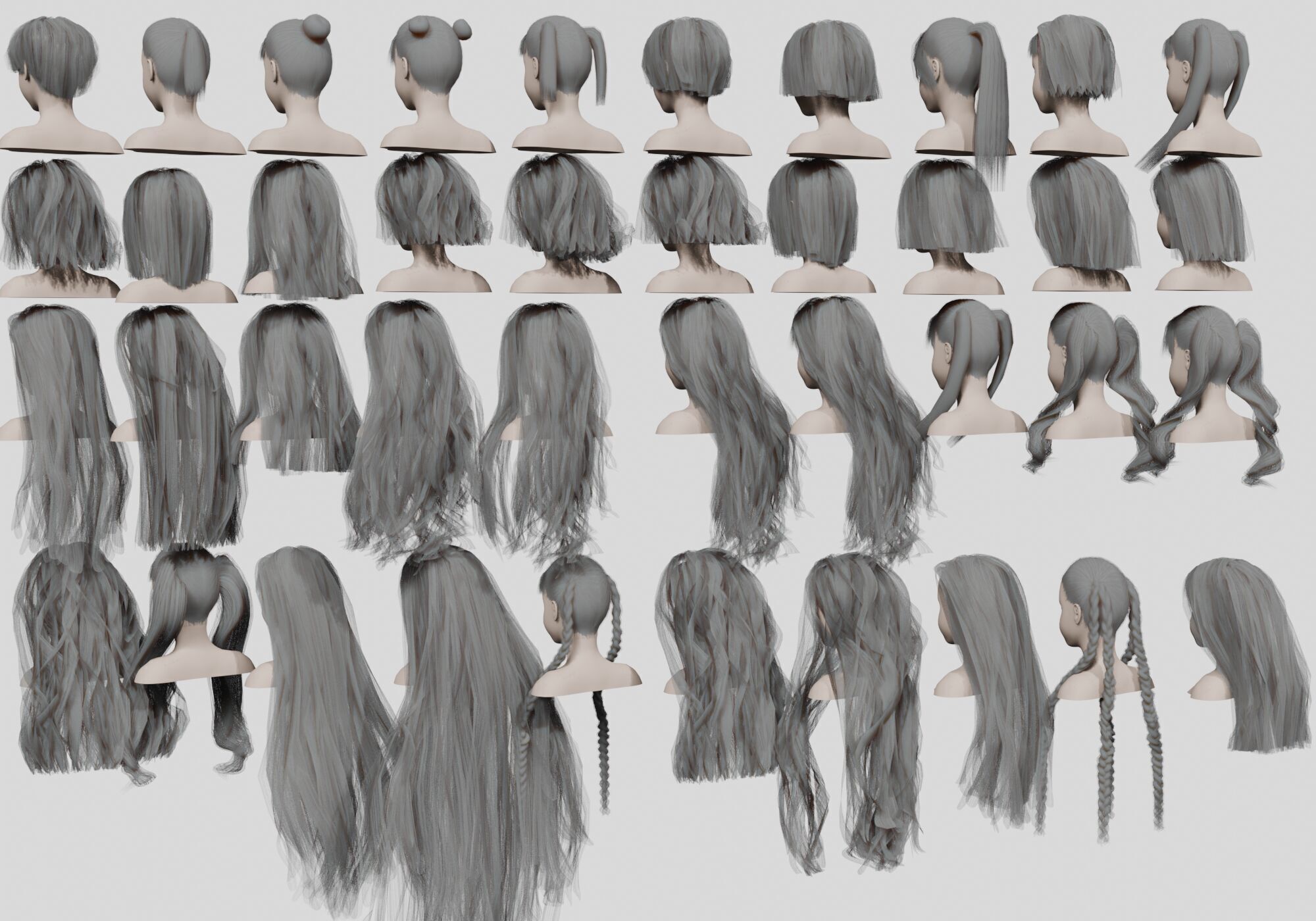 40 Hairstyles collection  Low-poly 3D model_14