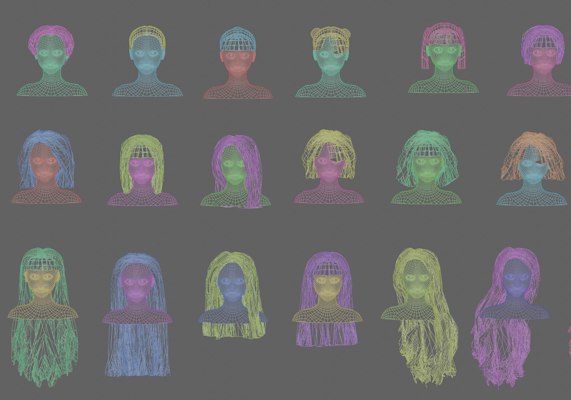 40 Hairstyles collection  Low-poly 3D model_17