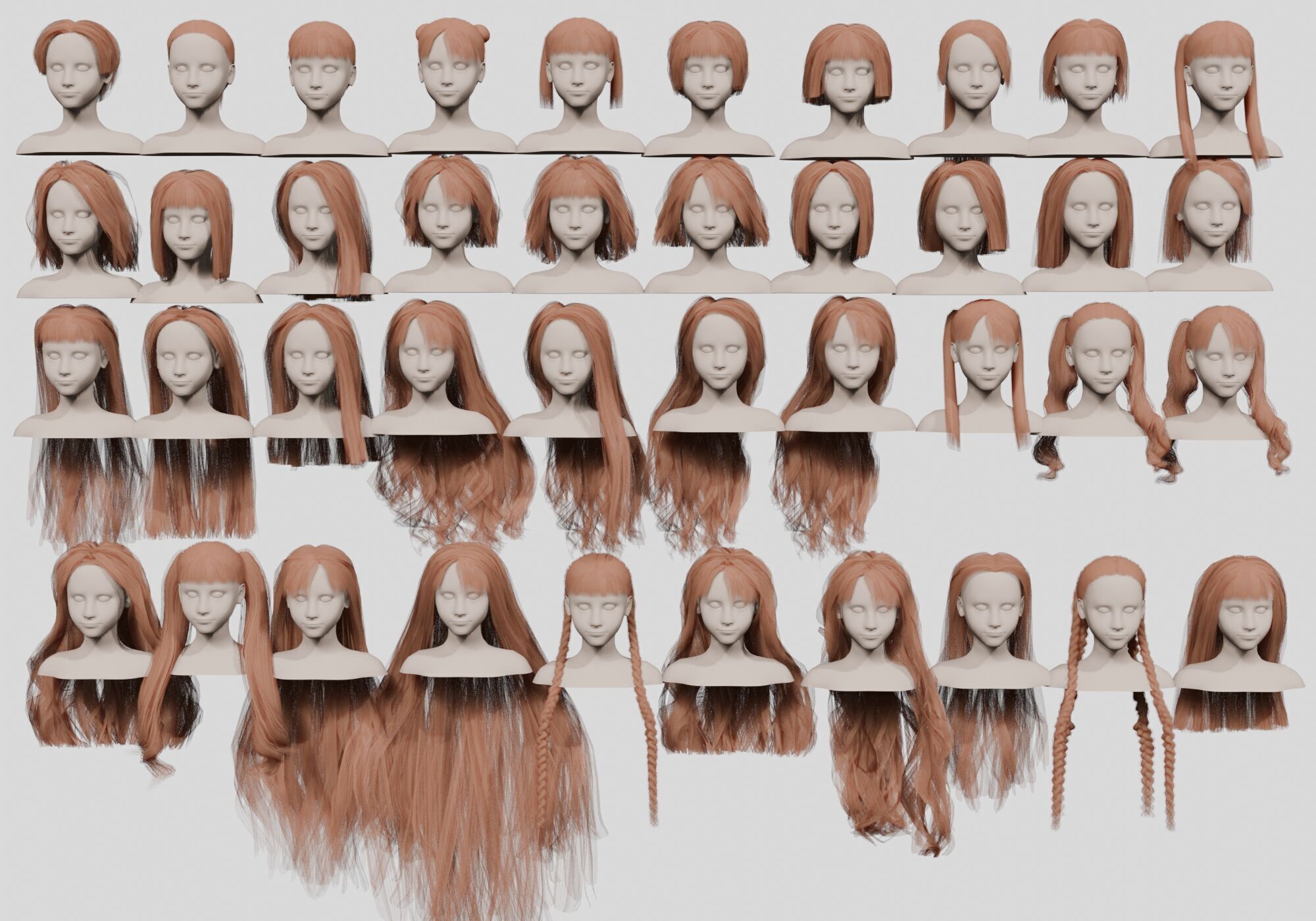 40 Hairstyles collection  Low-poly 3D model_5