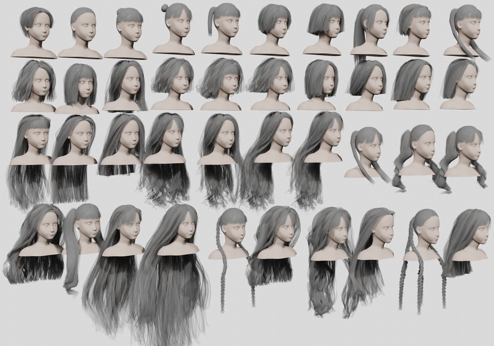 40 Hairstyles collection  Low-poly 3D model_10