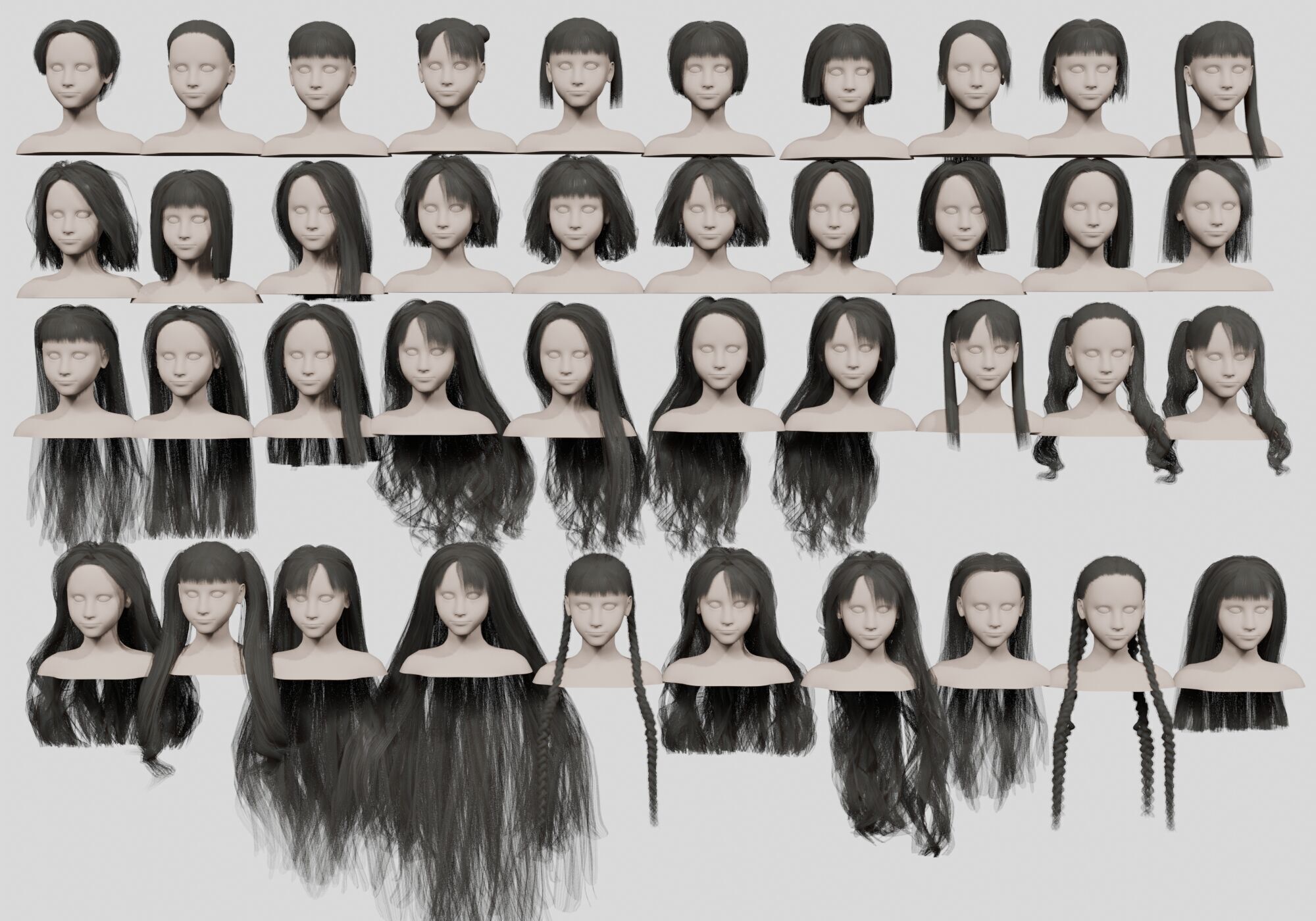 40 Hairstyles collection  Low-poly 3D model_2