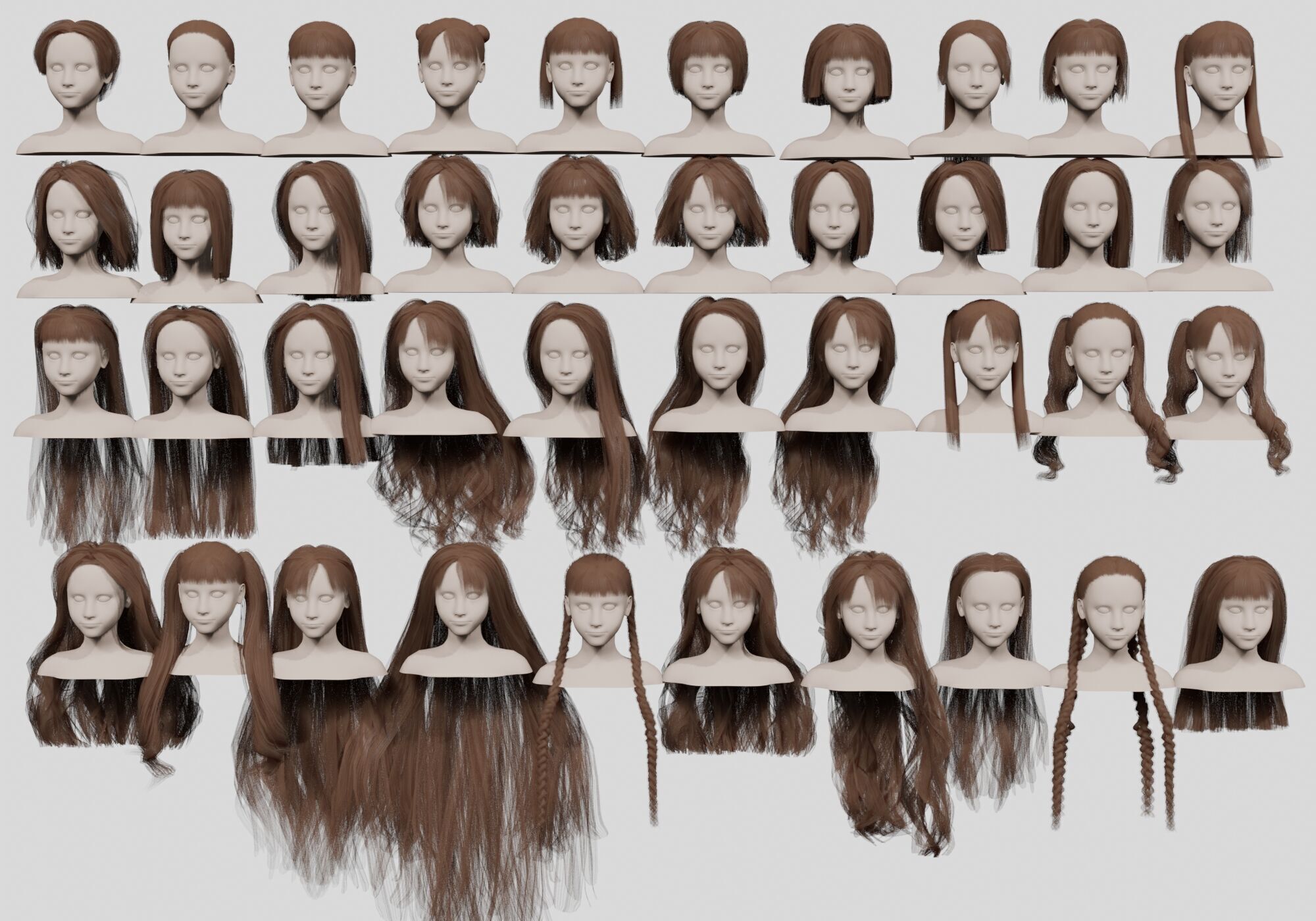40 Hairstyles collection  Low-poly 3D model_3