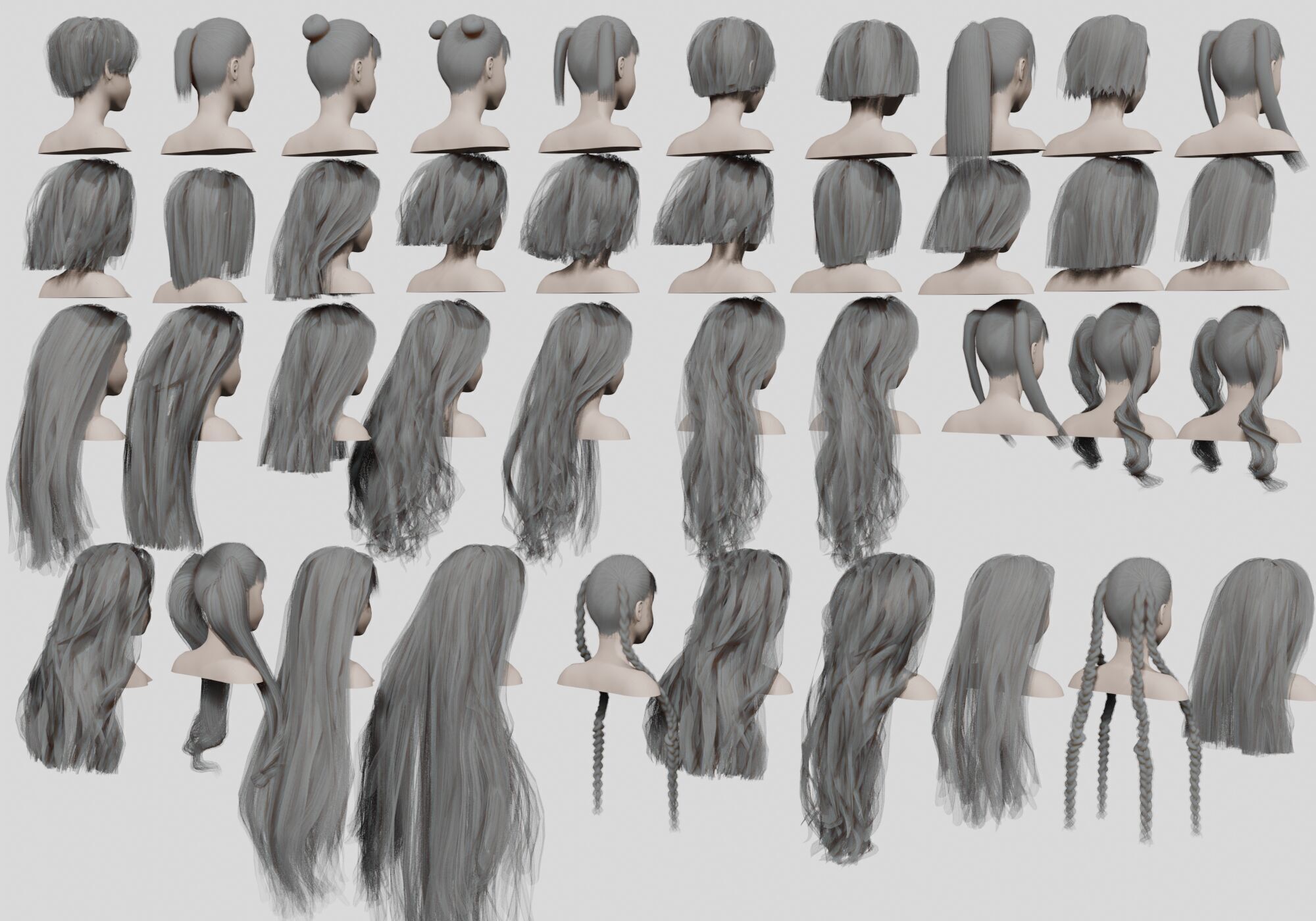 40 Hairstyles collection  Low-poly 3D model_12