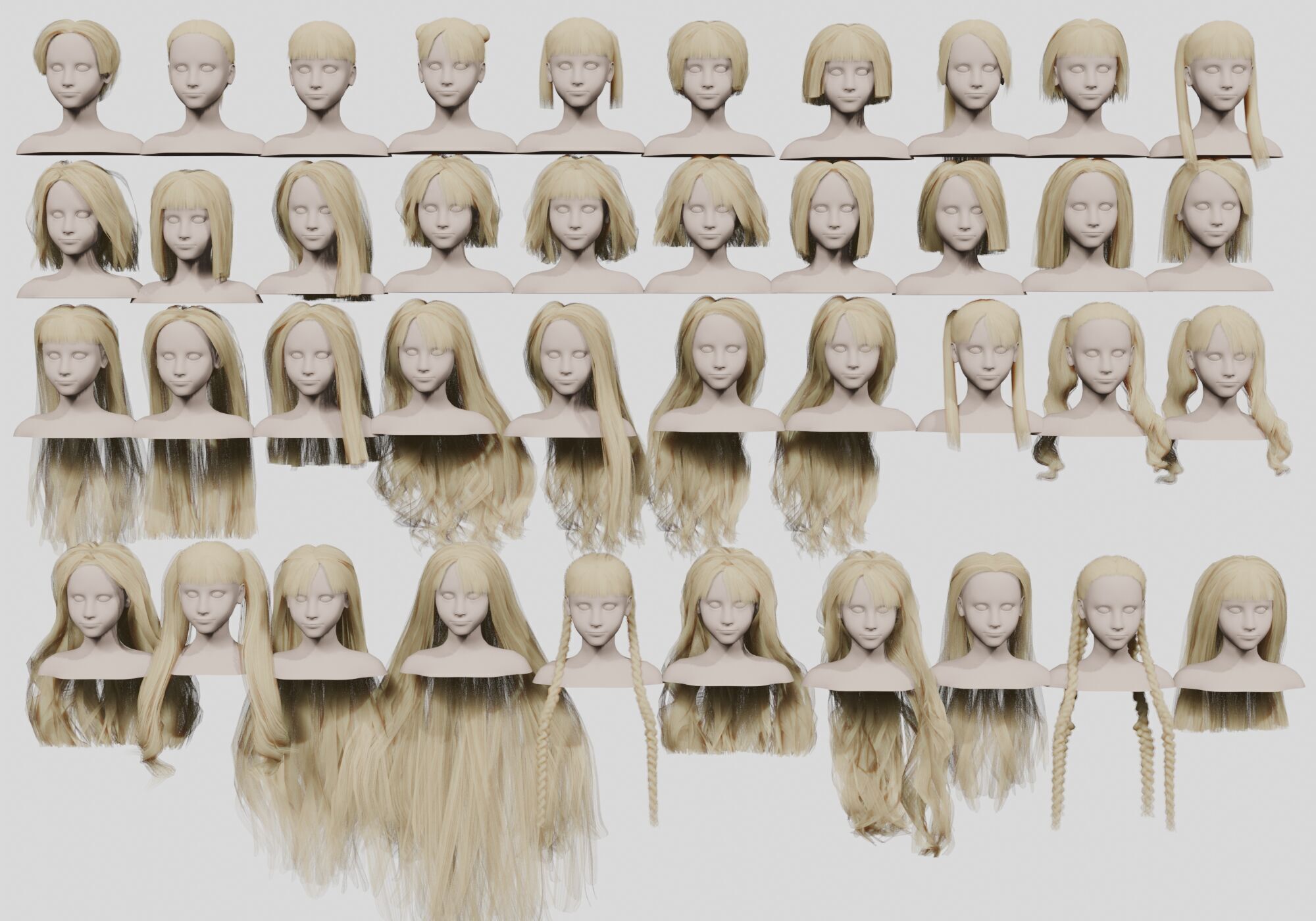 40 Hairstyles collection  Low-poly 3D model_4