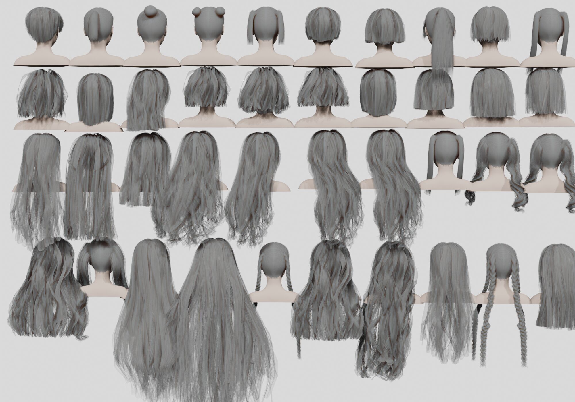 40 Hairstyles collection  Low-poly 3D model_13