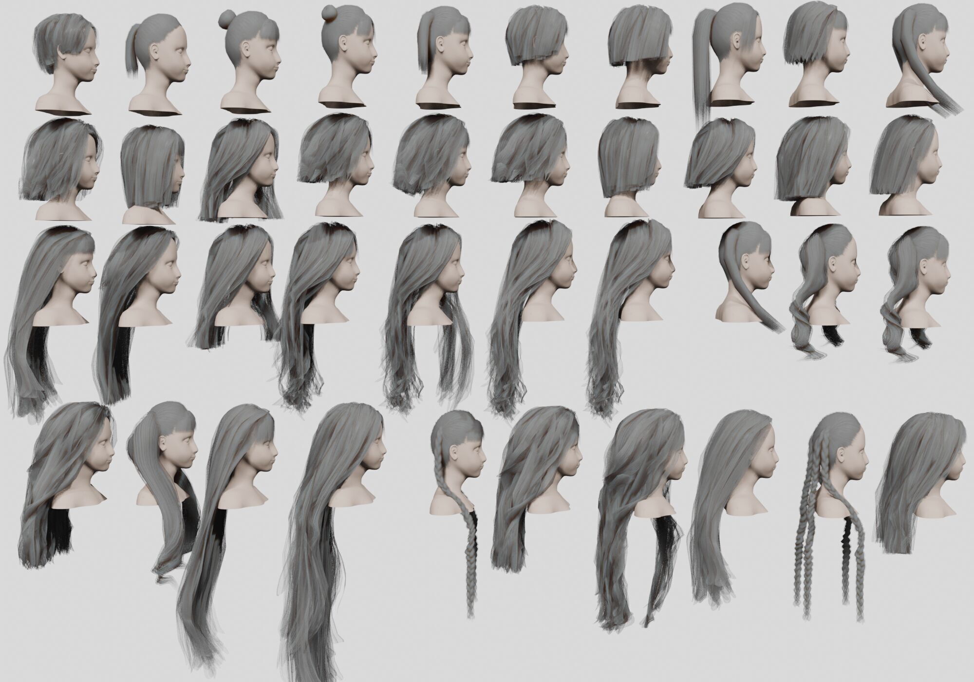 40 Hairstyles collection  Low-poly 3D model_11