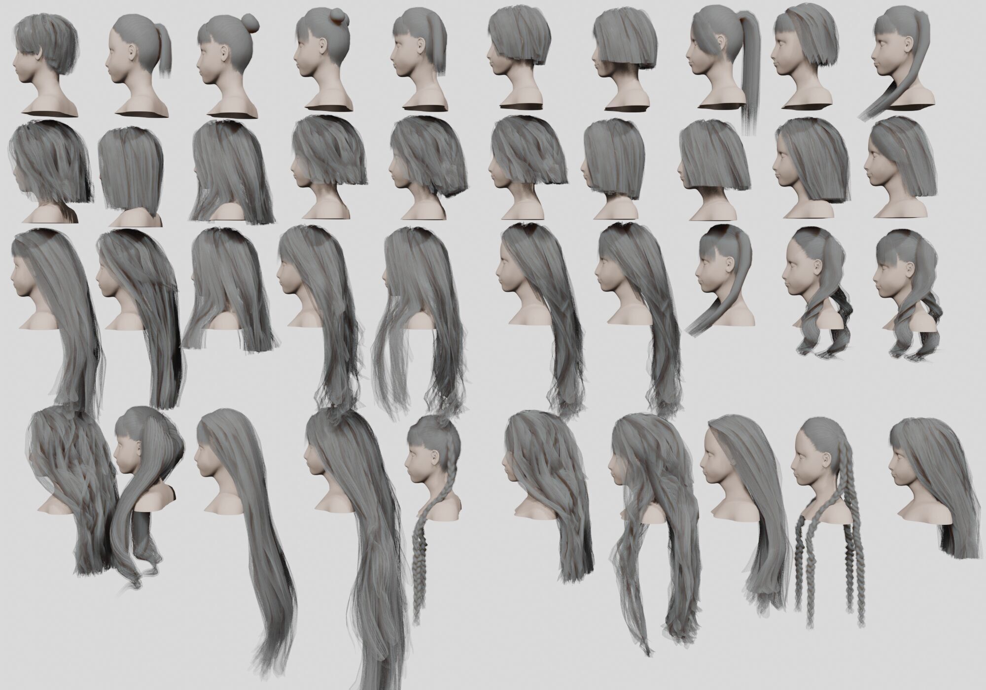 40 Hairstyles collection  Low-poly 3D model_15