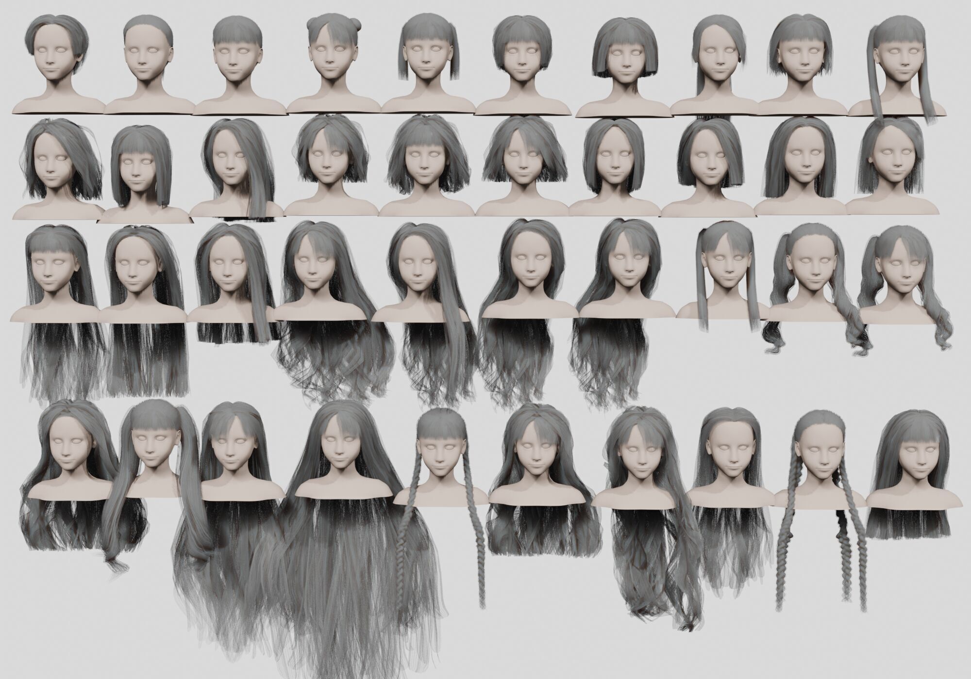 40 Hairstyles collection  Low-poly 3D model_1
