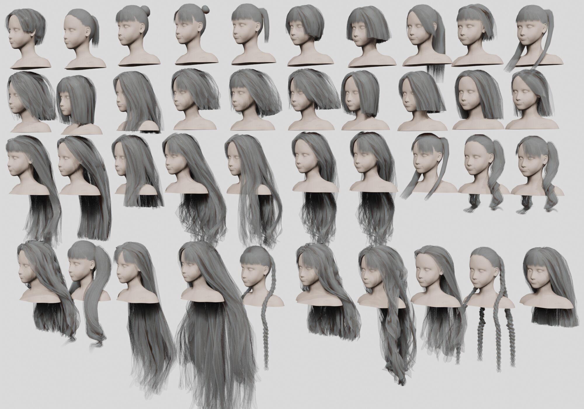 40 Hairstyles collection  Low-poly 3D model_16