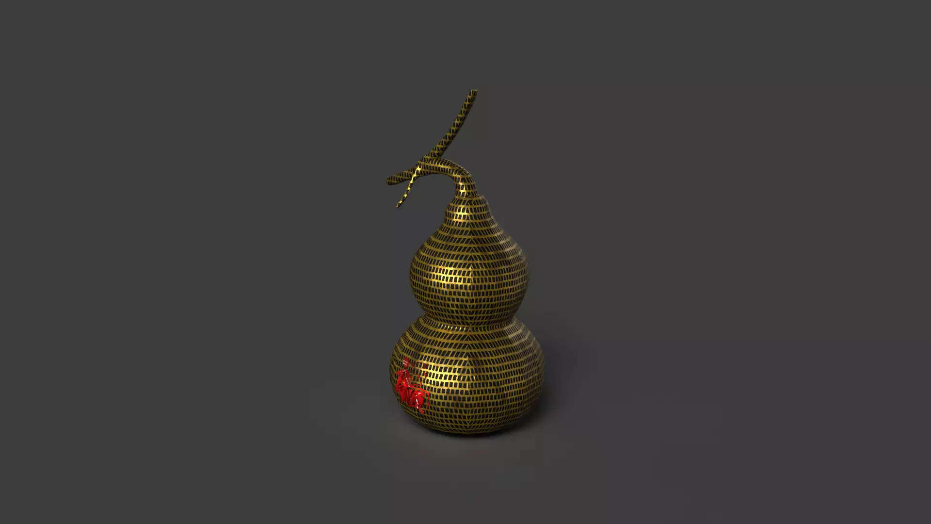  Chinese grid gold gourd figure  Low-poly 3D model_0