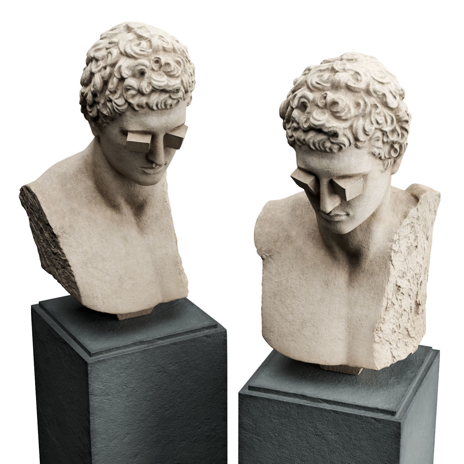 Cube eyes bust sculpture Low-poly 3D model_6
