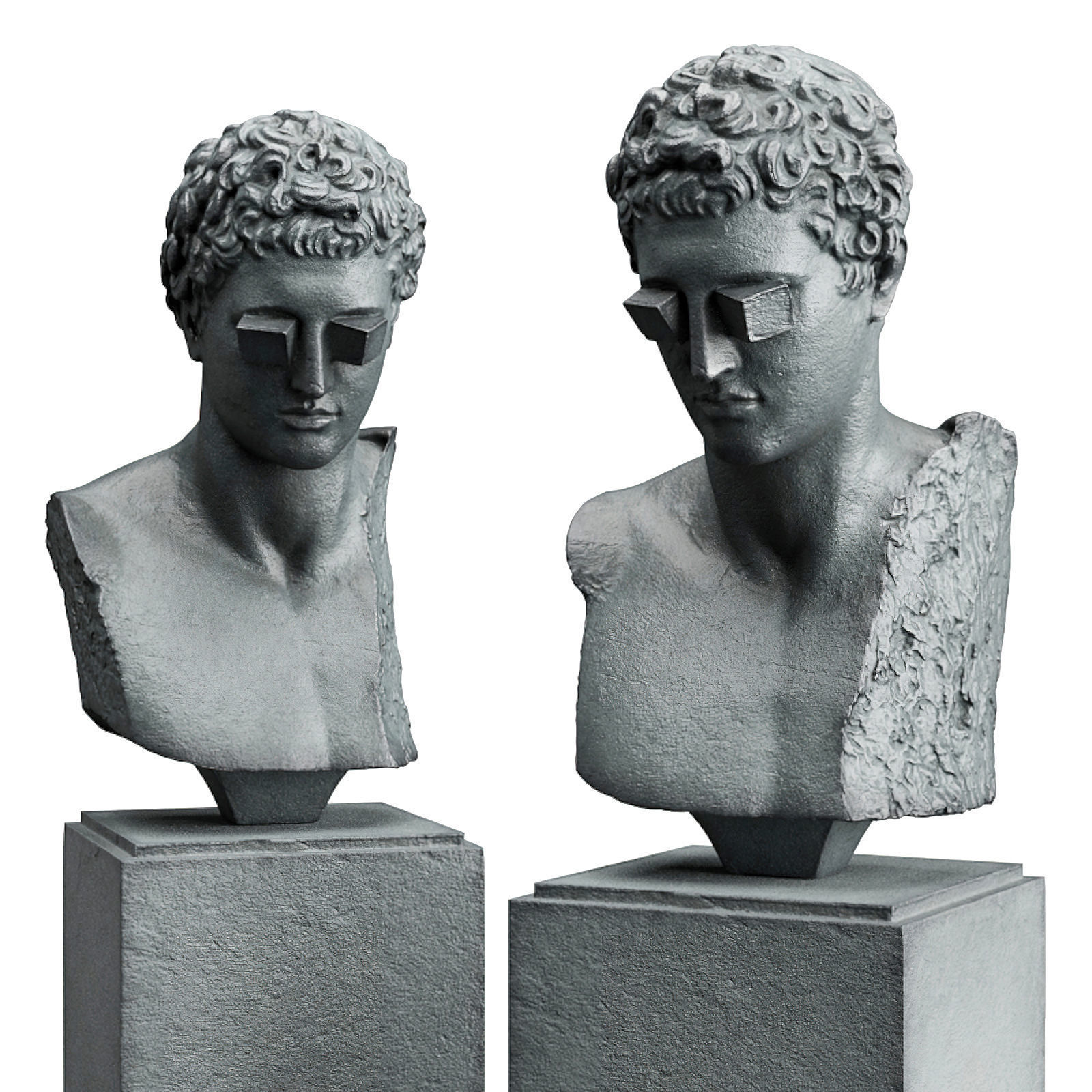 Cube eyes bust sculpture Low-poly 3D model_1