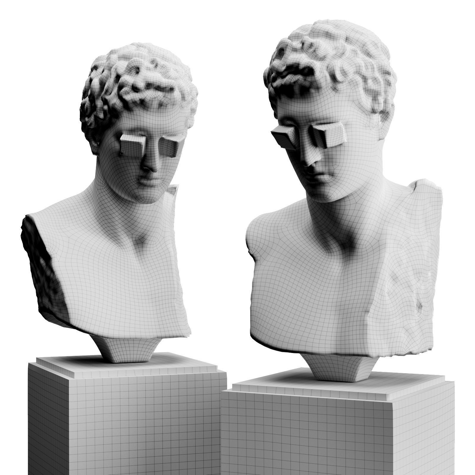 Cube eyes bust sculpture Low-poly 3D model_7