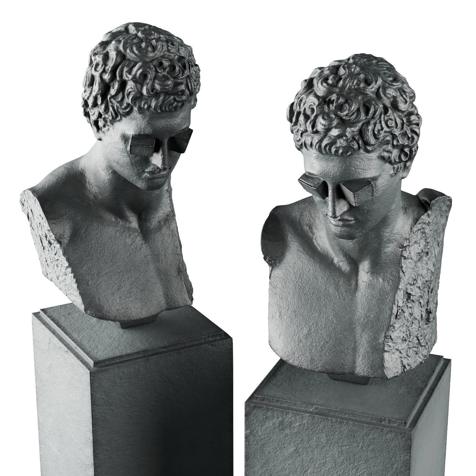 Cube eyes bust sculpture Low-poly 3D model_5